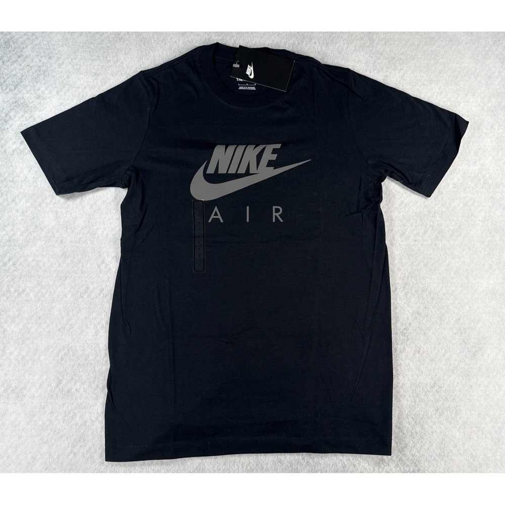 Nike Air Boys Large Black Silver Swoosh Short Sleeve Graphic T Shirt NWT